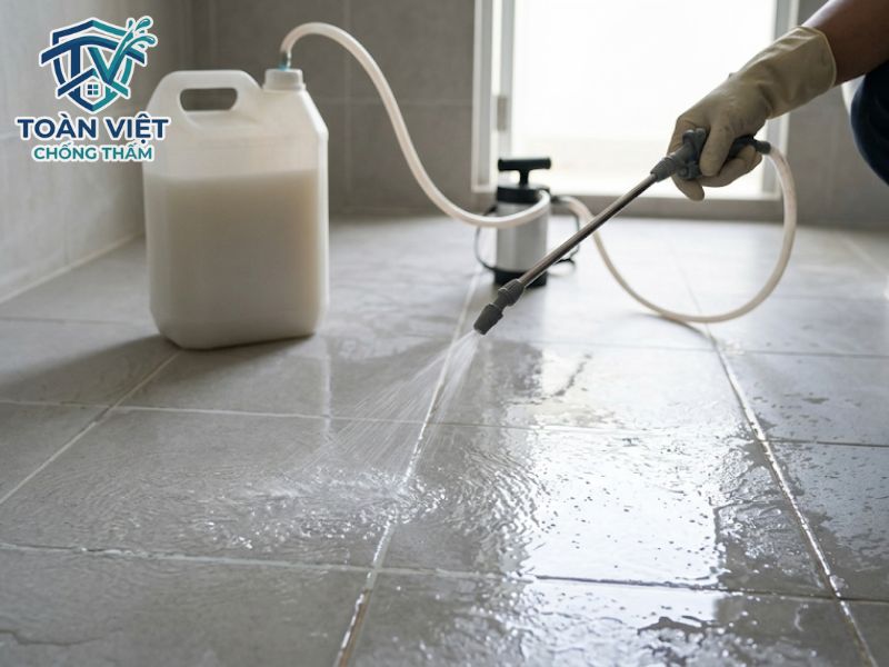 Chống thấm nhà vệ sinh không cần đục gạch có bền không? 6 Dung dịch chống thấm gốc Silicate thẩm thấu sâu vào các mao mạch rỗng và tạo tinh thể bịt kín các vết nứt li ti dưới nền sàn