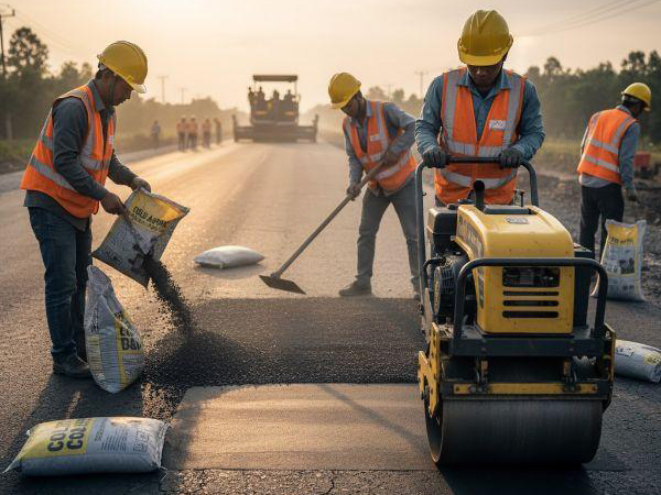Nhựa đường nguội đóng bao trộn sẵn sửa chữa đường hiệu quả 1 Nhựa đường trộn sẵn đóng bao là hỗn hợp bê tông nhựa nguội được trộn sẵn và đóng bao