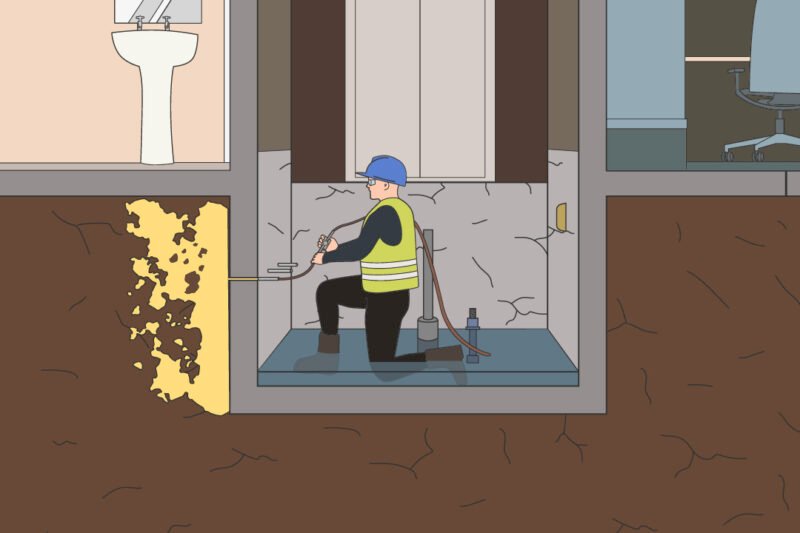 Bơm keo PU xử lý nứt hố pit thang máy và rò rỉ nước ngầm