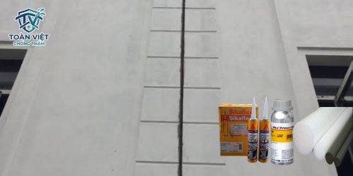 Bộ 3 vật liệu Sika chuyên dụng xử lý khe lún: Keo Sikaflex đàn hồi, Sika Primer-3 N và xốp chèn khe
